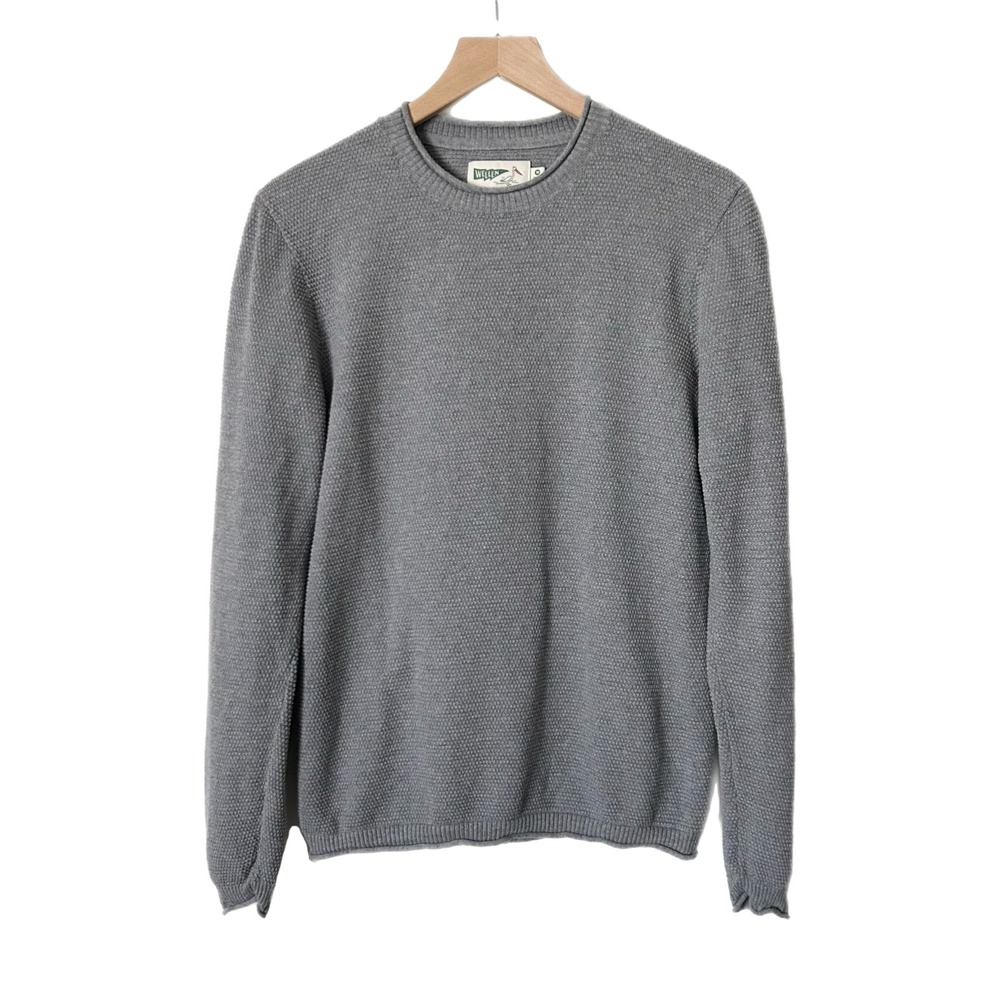 Wellen Crew Fisherman Sweater Organic Cotton Cashmere Blue Waffle Knit Medium